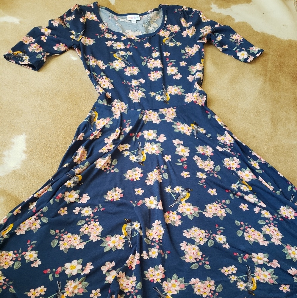 Blue 1/2 length sleeve fall floral dress